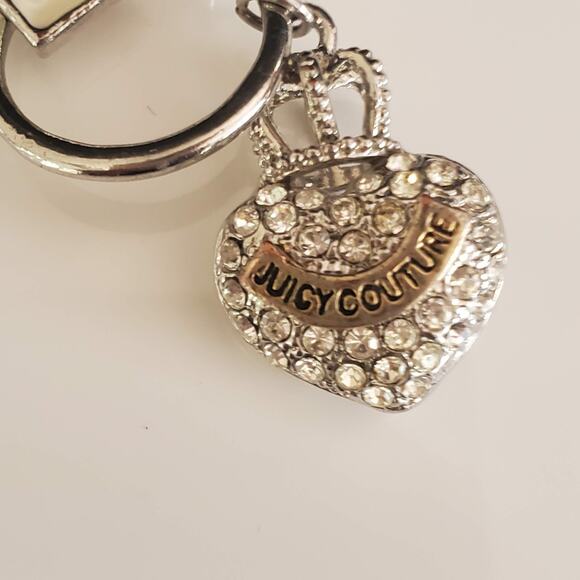 Vintage‎ Juicy Couture Silver Tone Pave Puffy Crown Heart Link Bracelet Crystals - Picture 6 of 6